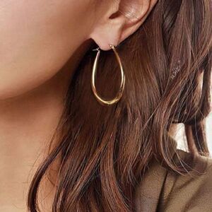 14k gold post over sterling oval hoop earrings